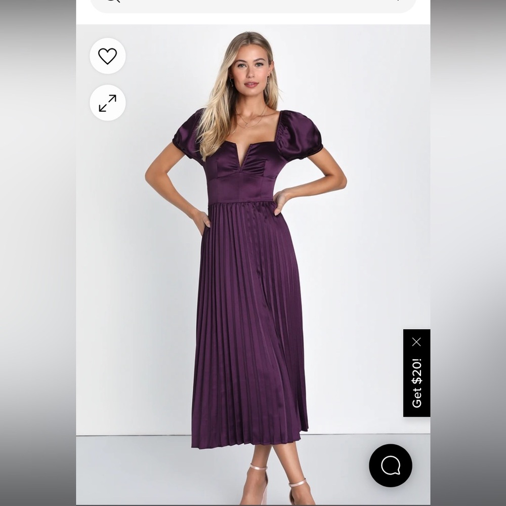 Lulus Satin Pleated Midi Dress - Size Small